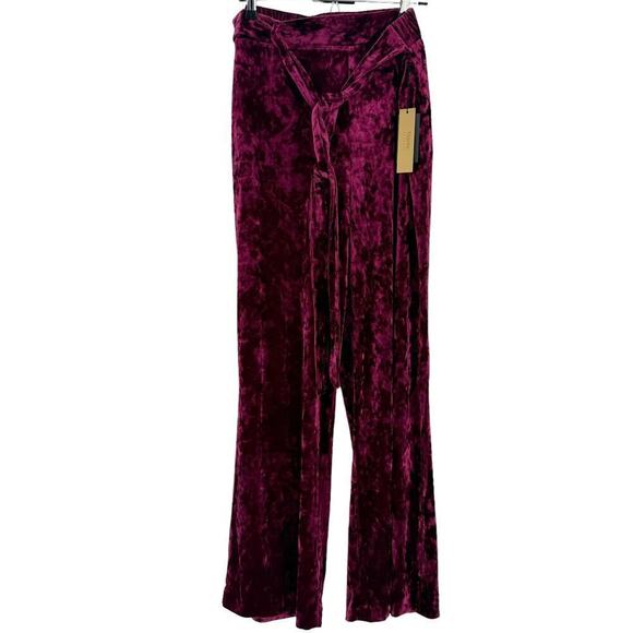 Maree Velvet Wide Leg Pant Belted Waist Burgundy Size 16 NWT - Picture 8 of 12